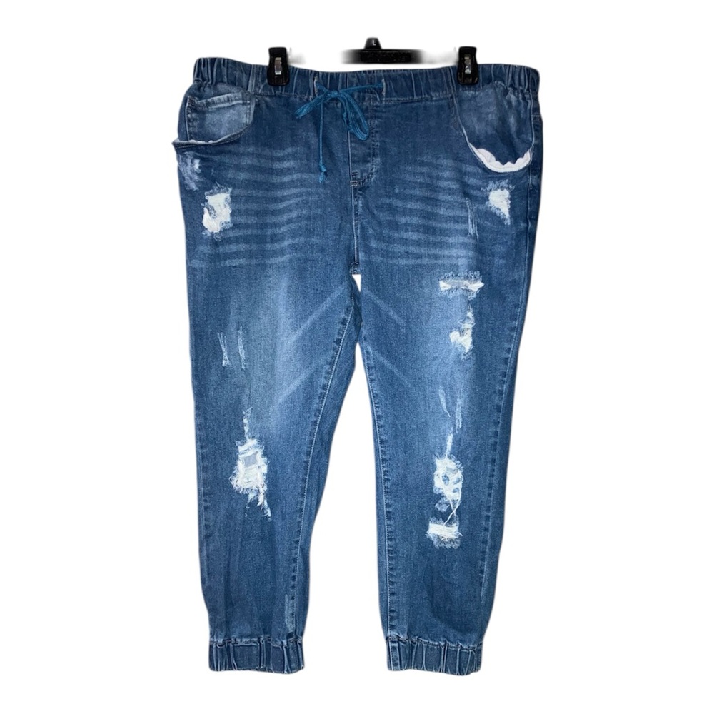 Blue Distressed women’s elastic waisted capris size 22